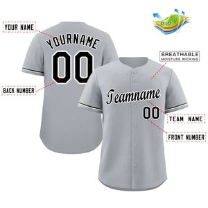 Maillot de baseball authentique de style classique gris noir-blanc personnalisé