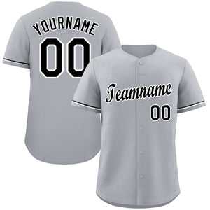 Maillot de baseball authentique de style classique gris noir-blanc personnalisé