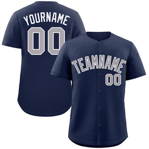 Custom Navy Gray-White Bull Classic Style Authentic Baseball Jersey