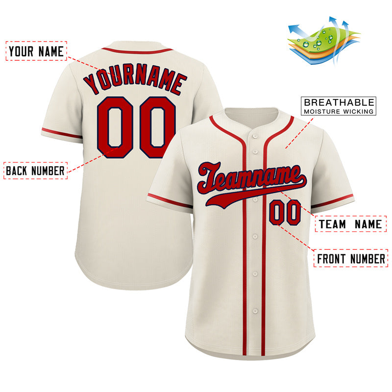 Custom Cream Red-Navy Classic Style Authentic Baseball Jersey