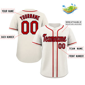 Maillot de baseball authentique de style classique rouge-marine personnalisé crème