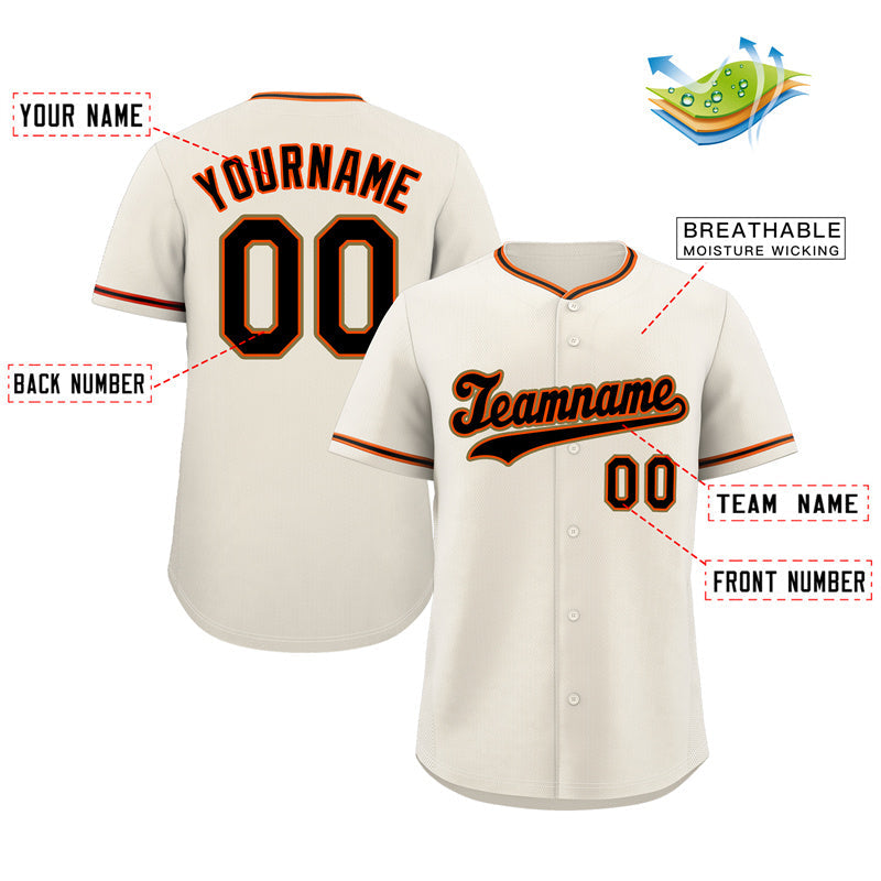 Custom Cream Black-Orange Hook Classic Style Authentic Baseball Jersey