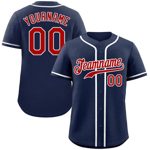 Custom Navy Red-White Hook Classic Style Authentic Baseball Jersey