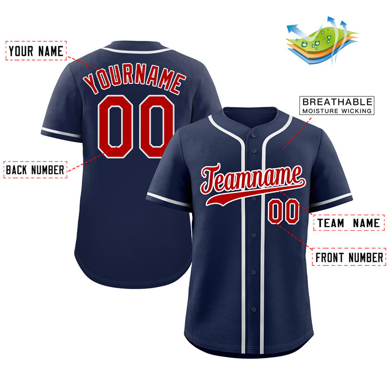 Custom Navy Red-White Hook Classic Style Authentic Baseball Jersey