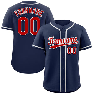 Custom Navy Red-White Hook Classic Style Authentic Baseball Jersey