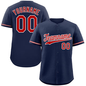 Custom Navy Red-White Hook Classic Style Authentic Baseball Jersey