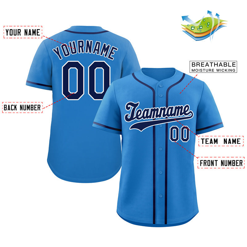 Custom Powder Blue Navy-White Hook Classic Style Authentic Baseball Jersey