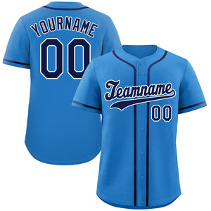 Custom Powder Blue Navy-White Hook Classic Style Authentic Baseball Jersey