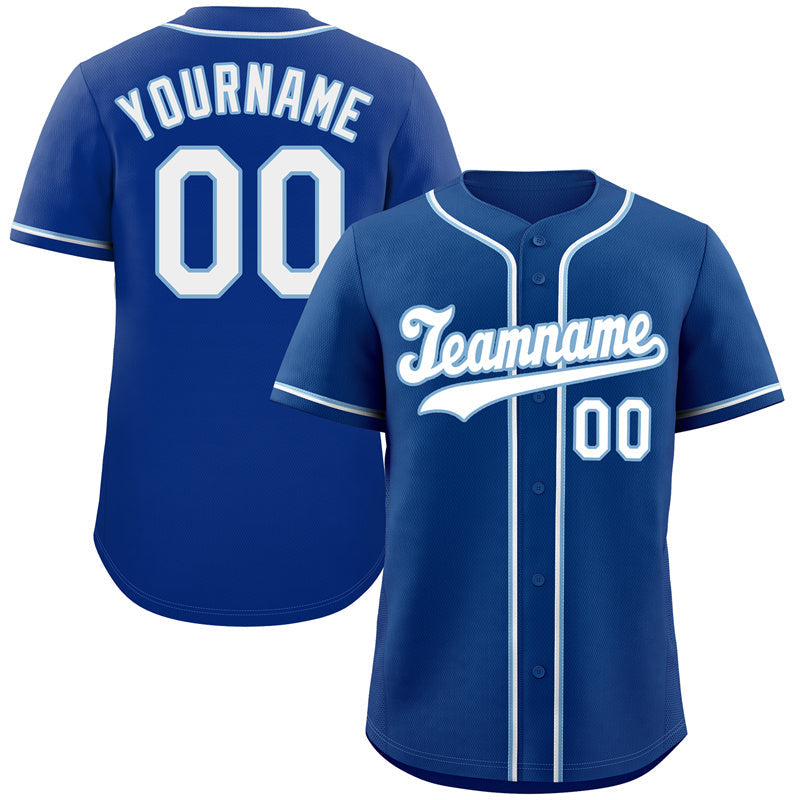 Maillot de baseball authentique personnalisé Royal blanc-bleu clair crochet style classique