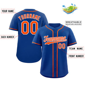 Custom Royal Orange-White Hook Classic Style Authentic Baseball Jersey