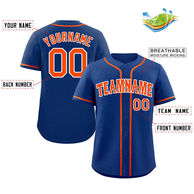 Maillot de baseball authentique de style classique Royal Orange-White Bull personnalisé