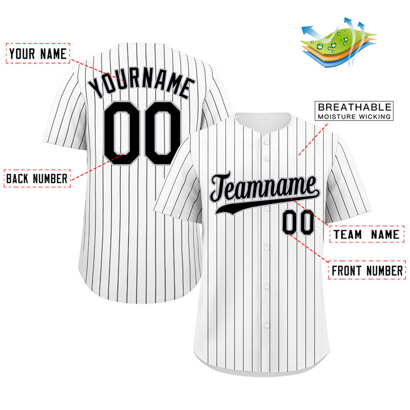 Custom White Black-Gray Hook Stripe Fashion Authentic Baseball Jersey