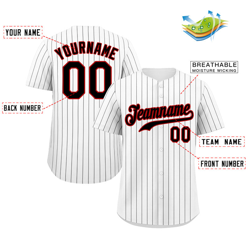 Custom White Black-Red Hook Stripe Fashion Authentic Baseball Jersey