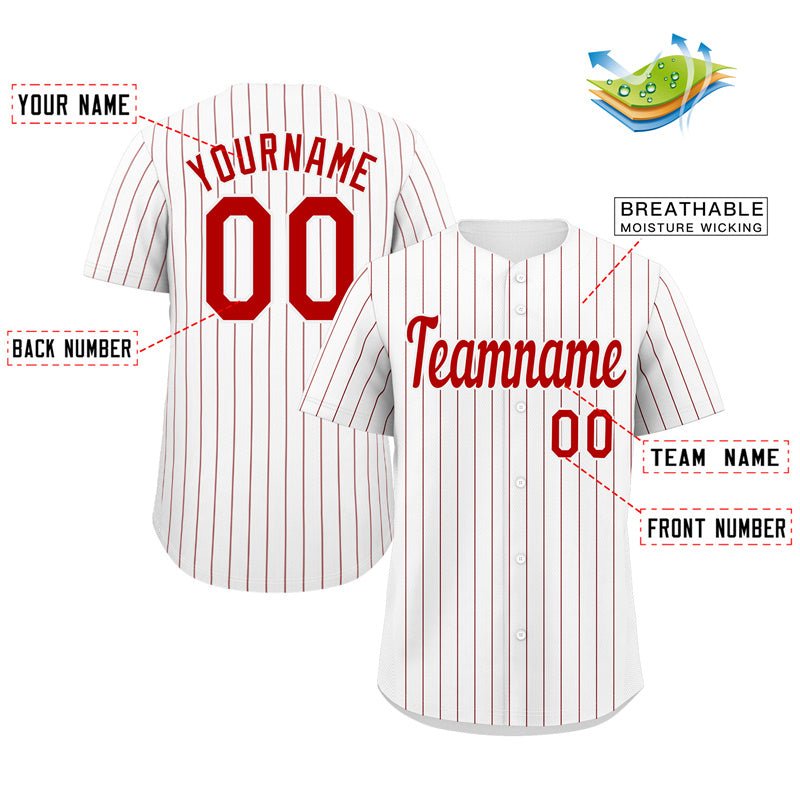 Custom White Red Stripe Fashion Authentic Baseball Jersey