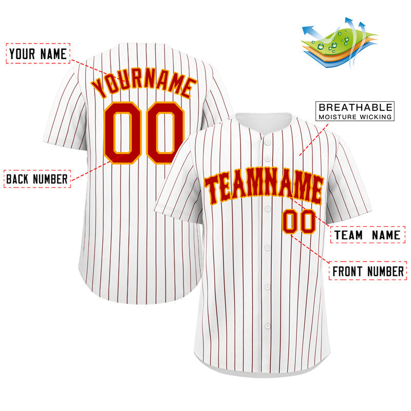 Maillot de baseball personnalisé à rayures de taureau blanc rouge-orange, authentique, à la mode