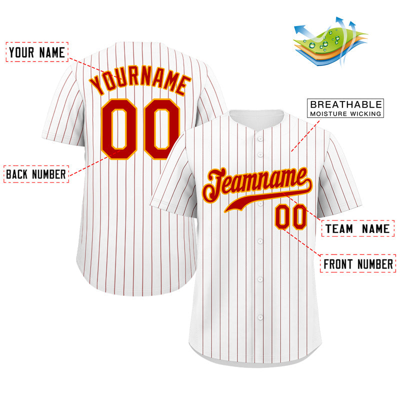 Custom White Red-Gold Hook Stripe Fashion Authentic Baseball Jersey