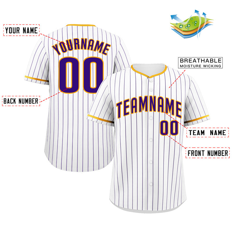 Custom White Purple-Gold Bull Stripe Fashion Authentic Baseball Jersey