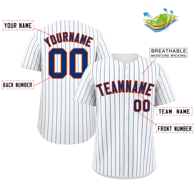 Custom White Royal-Orange Bull Stripe Fashion Authentic Baseball Jersey