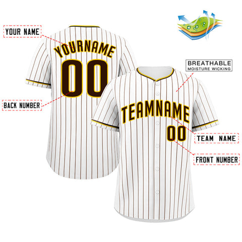Custom White Black-Gold Bull Stripe Fashion Authentic Baseball Jersey