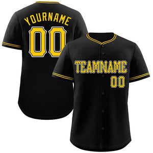 Custom Black Gold-White Classic Style Authentic Baseball Jersey