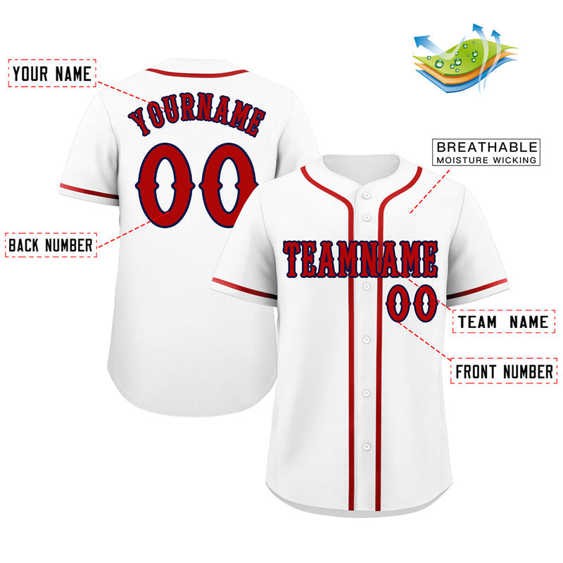 Maillot de baseball authentique de style classique blanc rouge-marine personnalisé