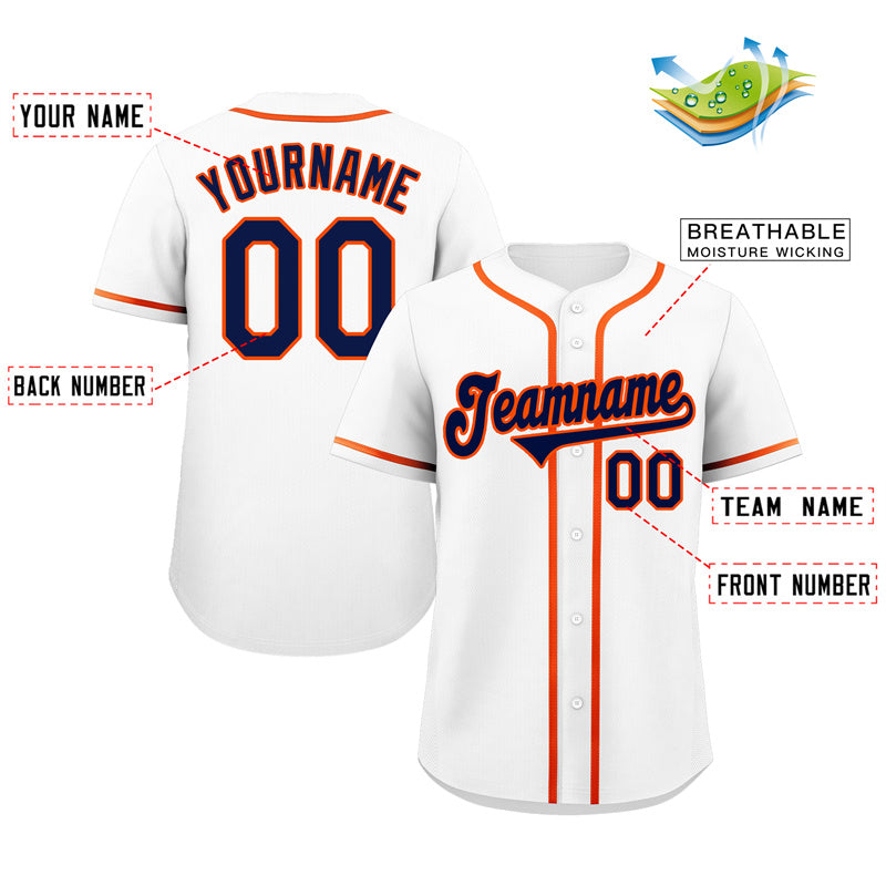 Maillot de baseball authentique de style classique blanc marine-orange personnalisé