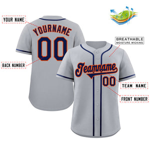 Custom Gray Navy-Orange Classic Style Authentic Baseball Jersey