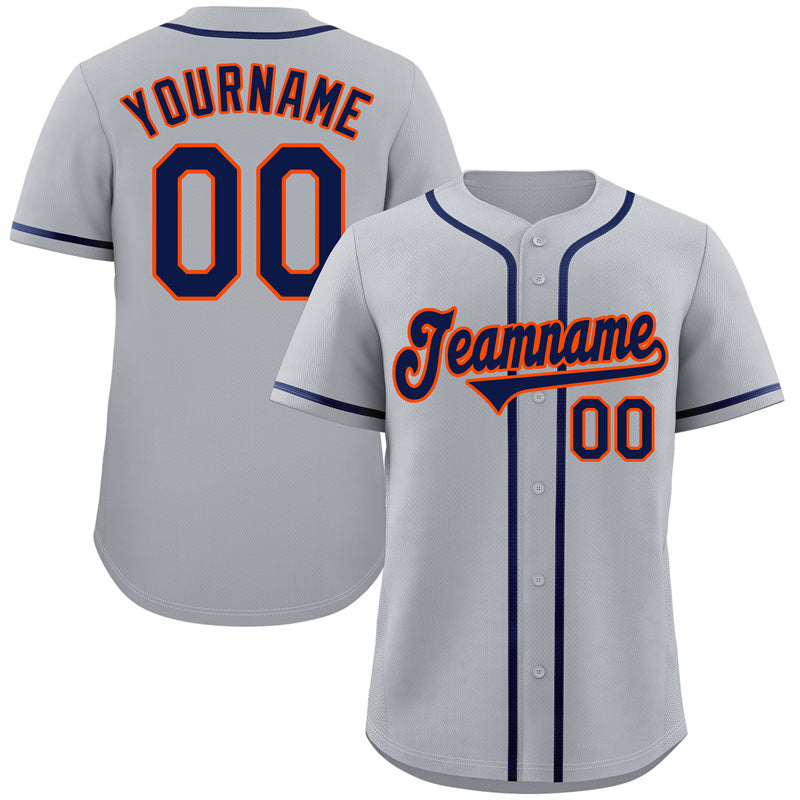 Maillot de baseball authentique de style classique gris marine-orange personnalisé