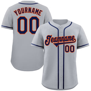 Custom Gray Navy-Orange Classic Style Authentic Baseball Jersey