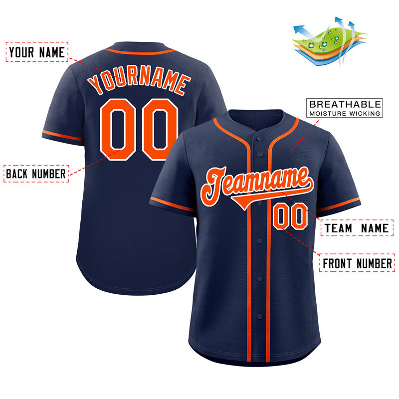 Custom Navy Orange-White Classic Style Authentic Baseball Jersey