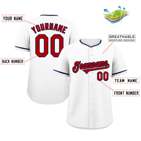 Custom White Red-Navy Classic Style Authentic Baseball Jersey