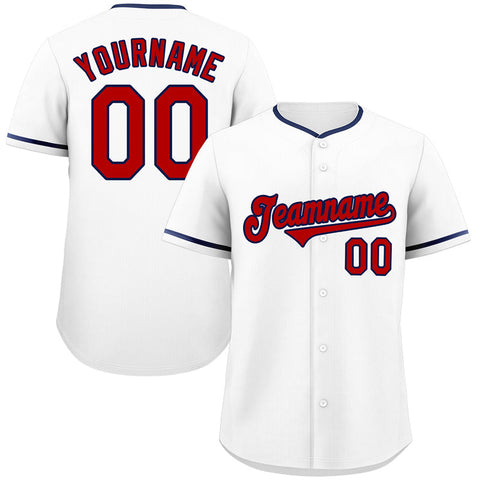 Custom White Red-Navy Classic Style Authentic Baseball Jersey