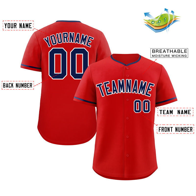 Custom Red Navy-White Classic Style Authentic Baseball Jersey