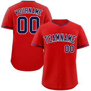 Custom Red Navy-White Classic Style Authentic Baseball Jersey