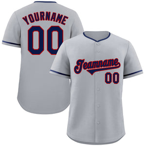 Custom Gray Navy-Red Classic Style Authentic Baseball Jersey