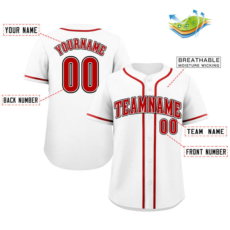 Custom White Red-Black Classic Style Authentic Baseball Jersey