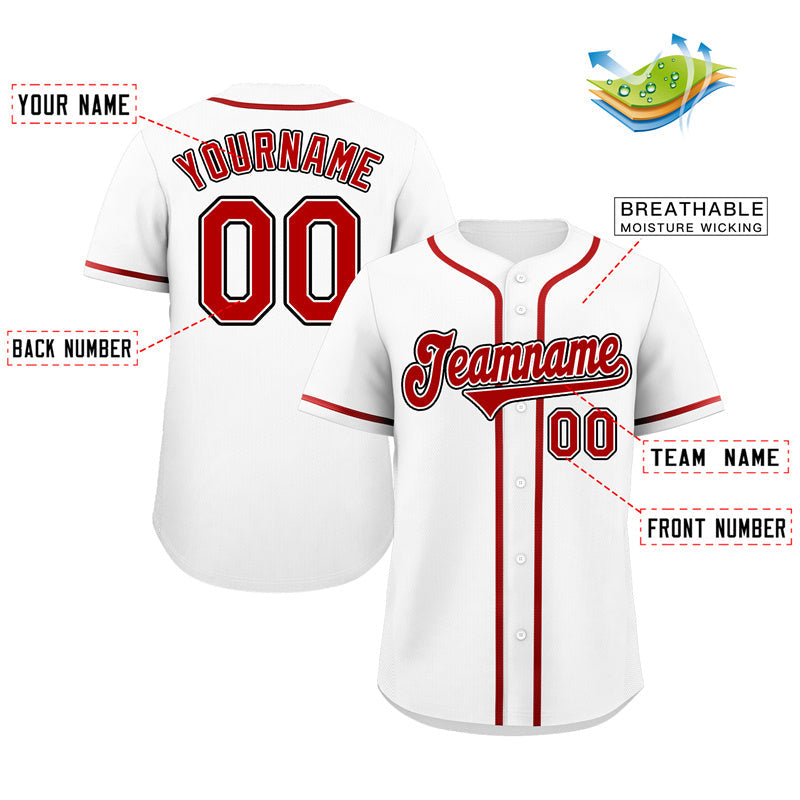 Maillot de baseball authentique de style classique blanc rouge-noir personnalisé