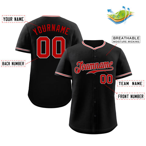 Custom Black Red-Gray Classic Style Authentic Baseball Jersey