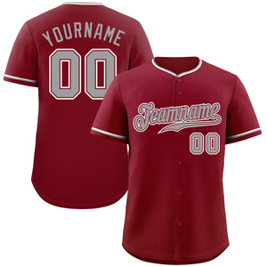 Custom Crimson Gray-White Classic Style Authentic Baseball Jersey