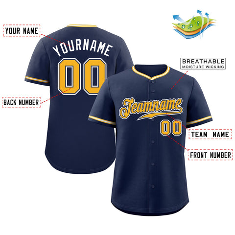 Custom Navy Gold-White Classic Style Authentic Baseball Jersey