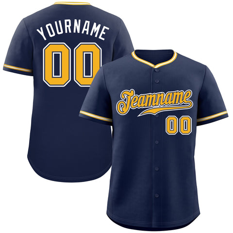 Custom Navy Gold-White Classic Style Authentic Baseball Jersey