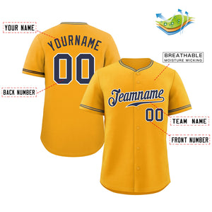 Maillot de baseball authentique de style classique jaune marine-blanc personnalisé