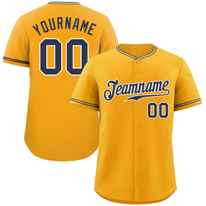 Maillot de baseball authentique de style classique jaune marine-blanc personnalisé