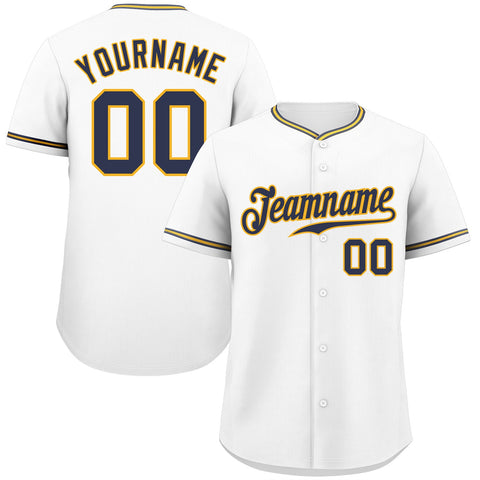 Custom White Navy-Gold Classic Style Authentic Baseball Jersey
