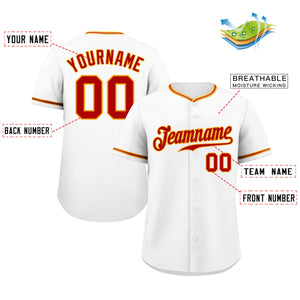 Maillot de baseball authentique de style classique blanc cramoisi-orange personnalisé