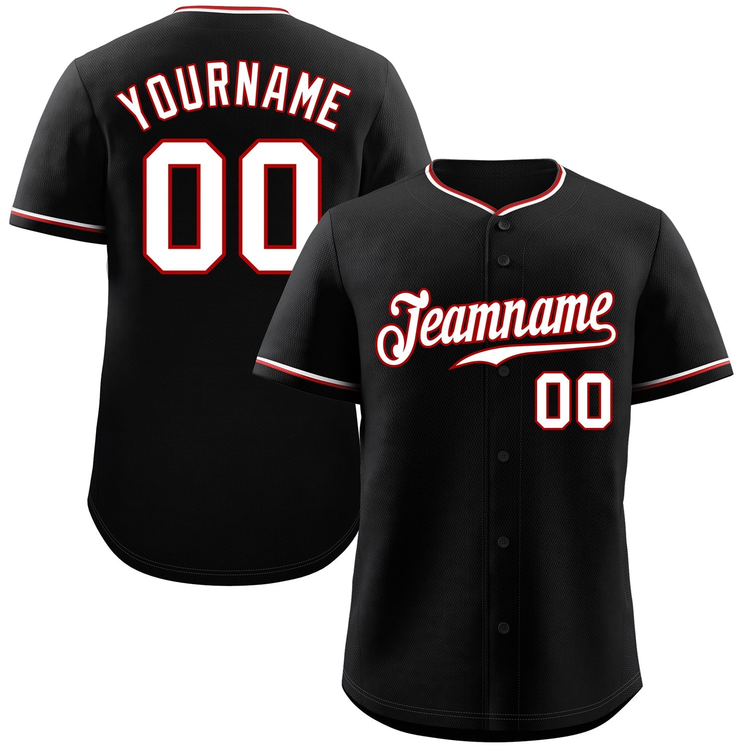 Maillot de baseball authentique de style classique noir blanc-rouge personnalisé