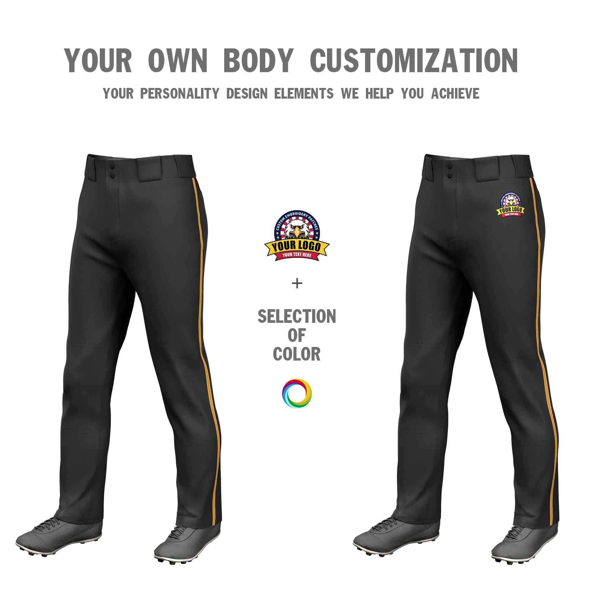 Custom Black Old Gold Classic Fit Stretch Practice Loose-fit Baseball Pants