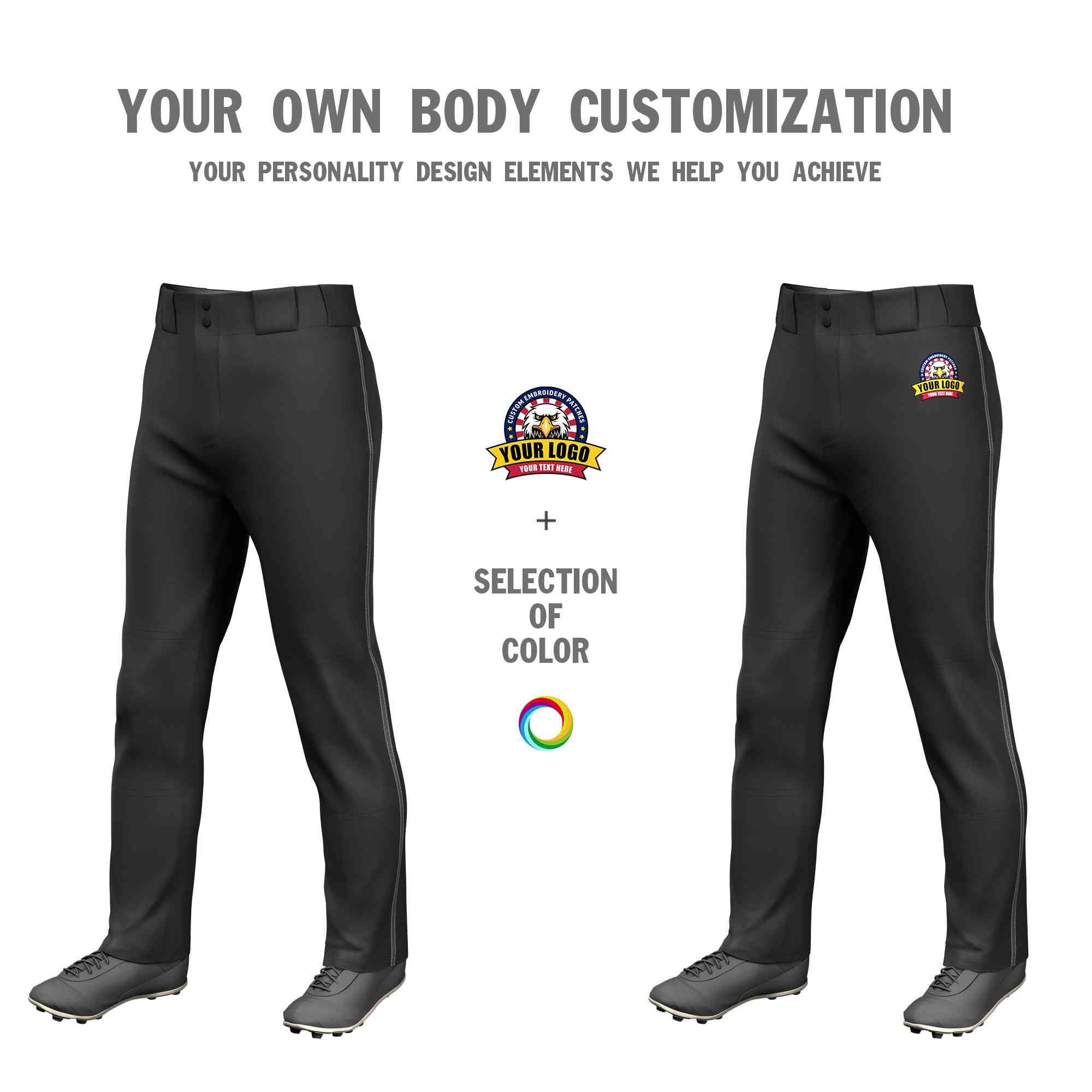 Custom Black Dark Gray Classic Fit Stretch Practice Loose-fit Baseball Pants