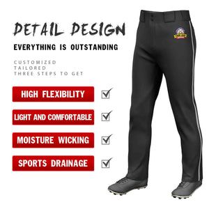 Custom Black Gray Classic Fit Stretch Practice Loose-fit Baseball Pants