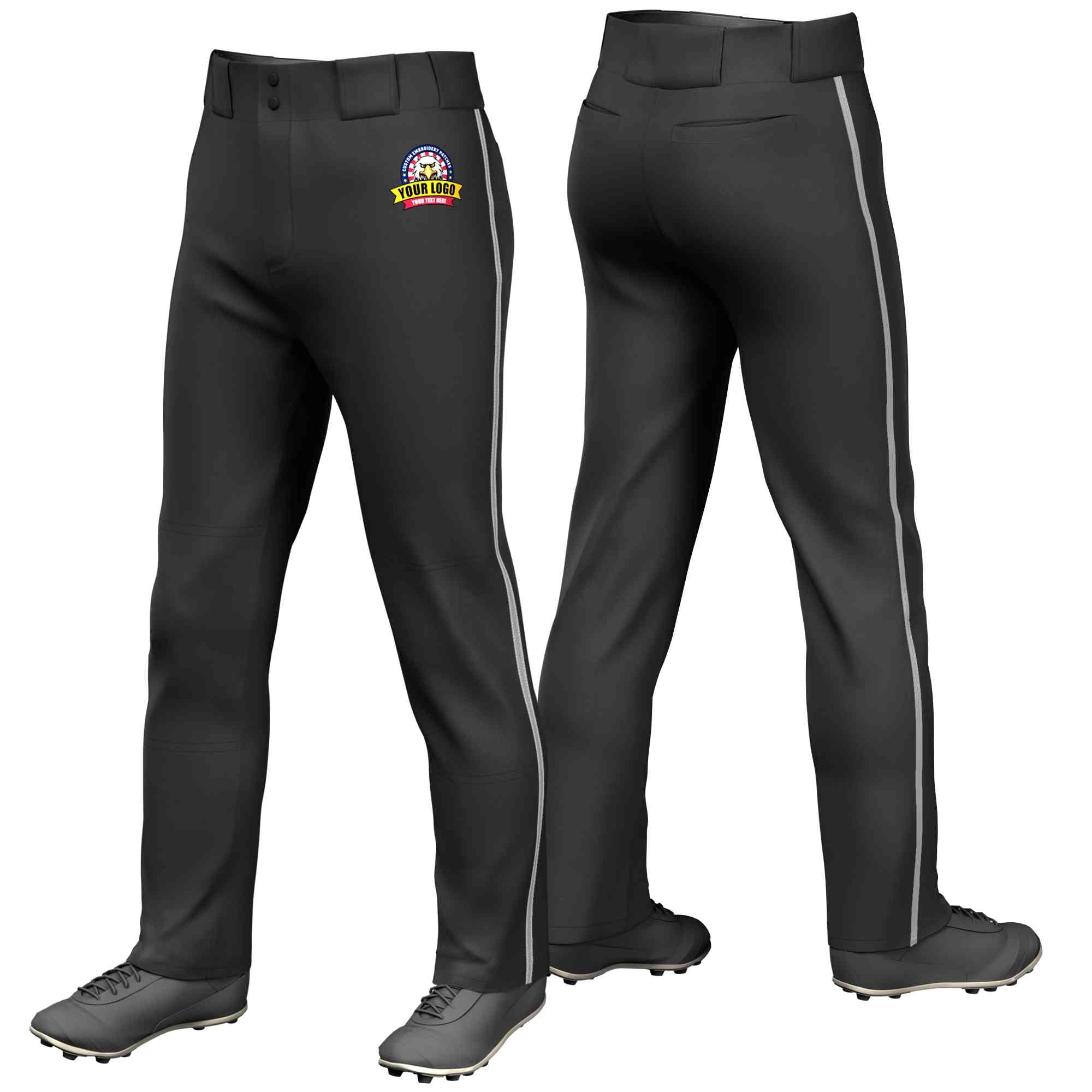 Custom Black Gray Classic Fit Stretch Practice Loose-fit Baseball Pants